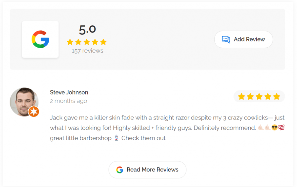Google review example